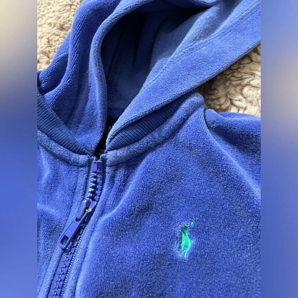 EUC Polo Ralph Lauren Blue Velour Zip Front Hoodie